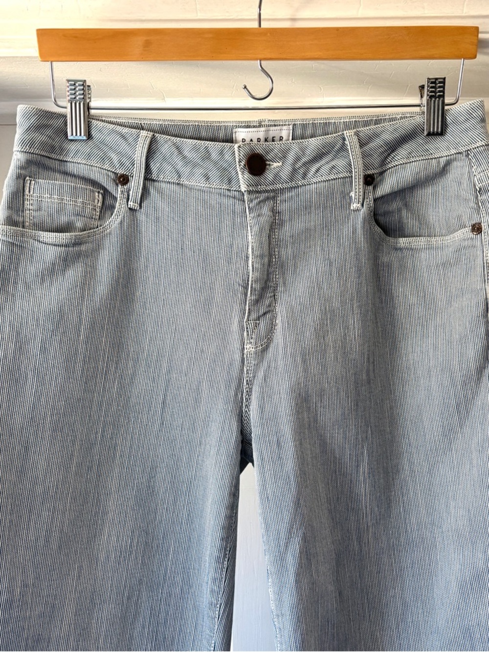 Parker Smith Railroad Striped Pinstripe Wide Leg Jeans Size 30 EU 10 US - Picture 3 of 15